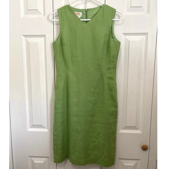 Talbots Spring Green 100% Irish Linen Sheath Dress Size 2 Petite - Picture 1 of 8